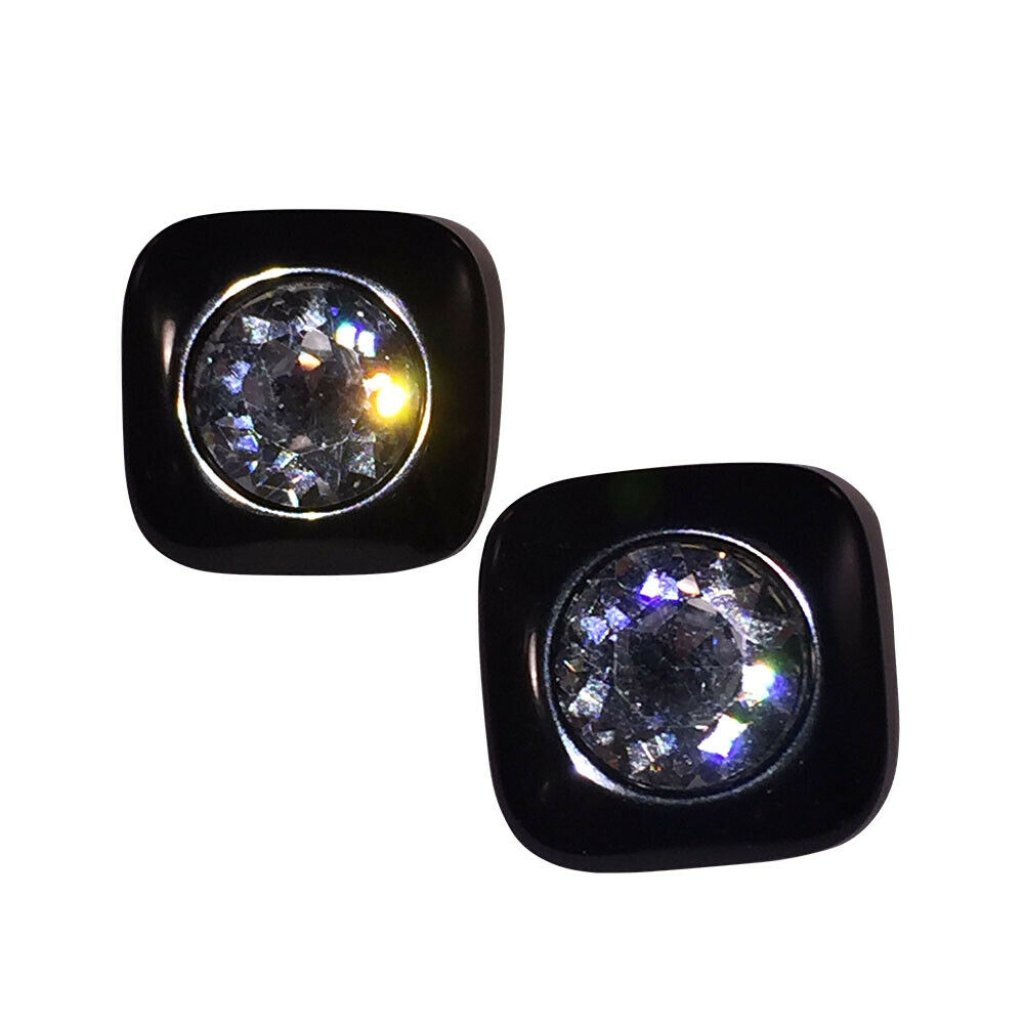 Lanvin Black Bakelite Headlight Rhinestone Earring